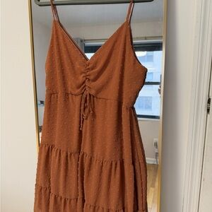 Elegant Rust Spaghetti Strap Dress